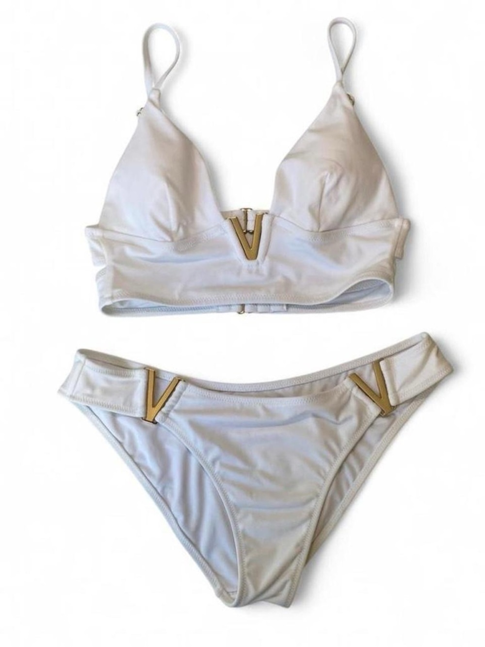 Victoria's Secret White Bikini with Gold V Accents